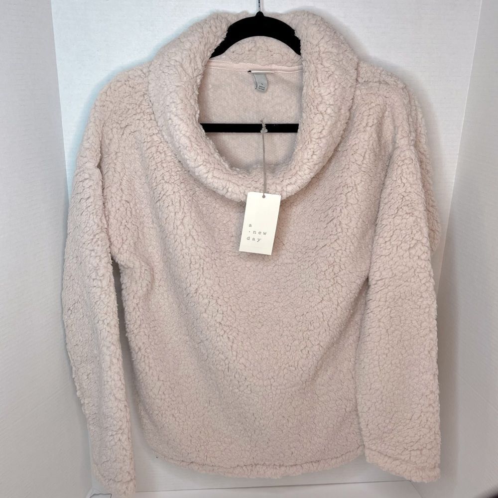 A New Day Light Pink Super Soft Comfy Cowl Neck Sherpa Sweater Size Large NWT